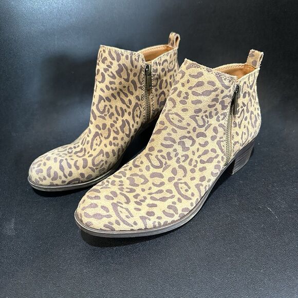 Lucky Brand Shoes - Lucky Brand Leopard Animal Print Ankle Bootie Zip Round Toe 7.5 M Festival Boho